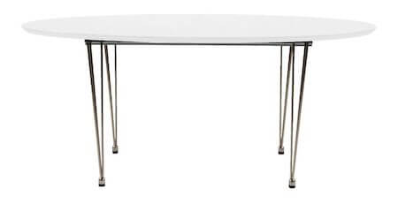 Belina oval hvid spisebord i laminat med 2 tillægsplader og krom ben