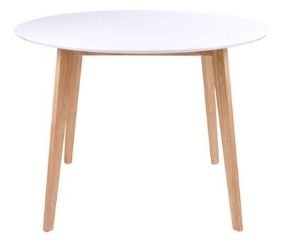 Vojens rundt spisebord i hvid med naturfarvet ben i str. 75 x 105 cm