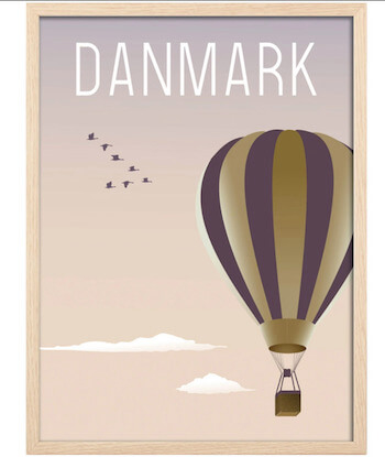 Hoei Denmark - Luftballon plakat med lys træramme