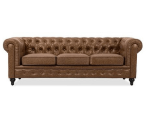 Chesterfield sofa 3 personers i brun kunstlæder